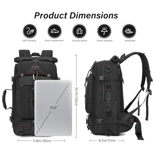 Travel Backpack for Men & Women, 35L Large Backpack Fit for 15 Inch Laptop Durable Convertible Duffle Bag with Shoe Compartment, Wet Pocket