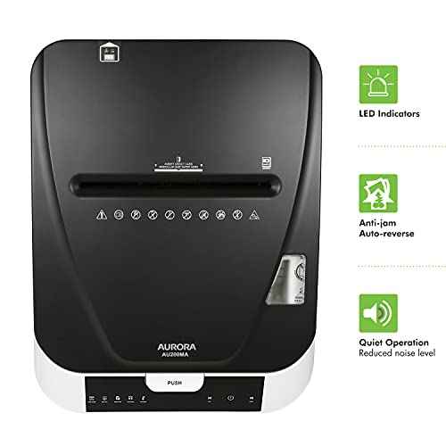 Aurora Commercial Grade 200-Sheet Auto Feed High Security Micro-Cut Paper Shredder/ 60 Minutes/Security Level P-5