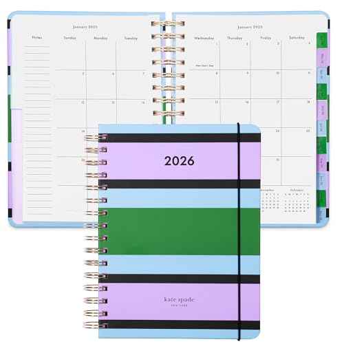 kate spade new york Daily Planner 2026 Large Agenda January-December 2026, Hardcover Weekly and Monthly Spiral Planner with Stickers (Downtown Stripe)