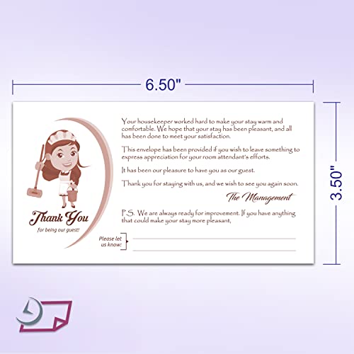 Thank You Tip Envelopes for Hotel and Motel - Housekeeping Gratitude envelopes measures 3-1/2" X 6-1/2", Bright White, 24lb. - Gummed Flap (Box of 500)