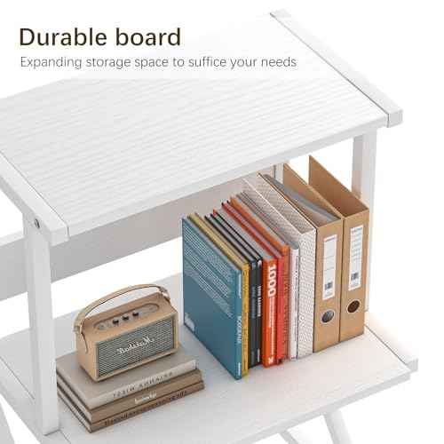 aboxoo Desktop Printer Stand with 3 Tier Wood Storage Shelves,Under Desk Printer Table,Multi-Purpose Home Office Desk Organizer for Fax Machine, Scanner (White)