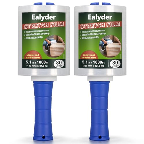 2 Pack Industrial 80 Gauge Clear Stretch Wrap Film 5.1" x 1000ft for Pallet & Box Packing