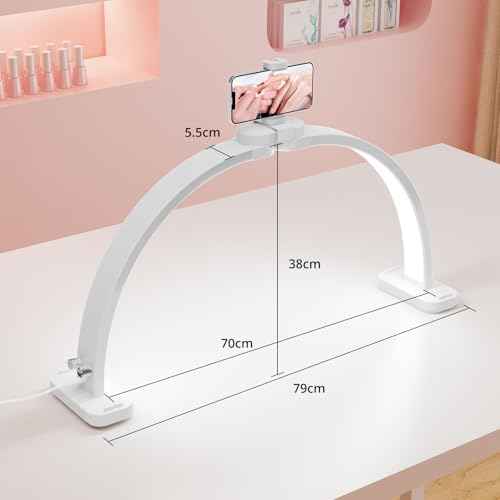 Semlos Half Moon Light for Nail Desk with 5 Phone Stands, Knob Controller, Foldable Nail Desk Lamp for Manicure & Handicraft, White