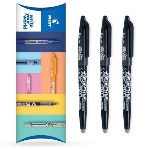 Pilot Frixion Heat/Friction Erasable Rollerball Pen FR7 - Medium Line 0.7mm Tip Nib - Wallet Pack of 3 (Black)