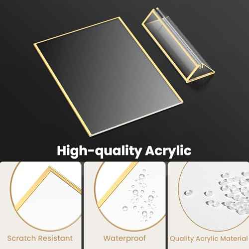 Gold Frames 5X7 Acrylic Sign Holder Double-Sided Tabletop Picture Frames for Menu, Wedding Table Number, Christmas Photos - 12 Pack With Removable Sticky Dots