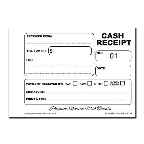 Cherry Carbonless 2-Part Cash Receipt Book 01-50, A6 4.1 x 5.8 in with Loose-Leaf Shield