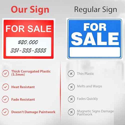 ASSURED SIGNS For Sale Signs For Vehicles - 10 Pack - 14.25" X 11.25" - 0.2" Thick - Ideal For Sale Sign for Garage, Yard, Home or Business or for use in Cars, Trucks or Other Vehicles
