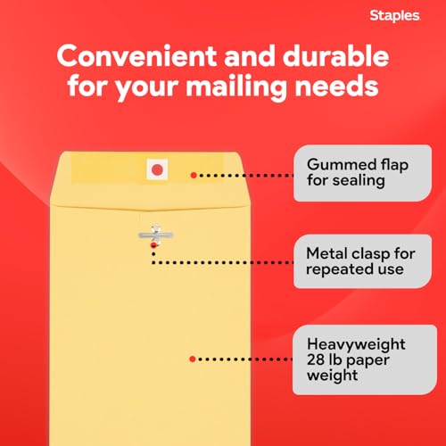 Staples Kraft Clasp Envelopes 6x9 Brown Reinforced Metal Closure 100/Box