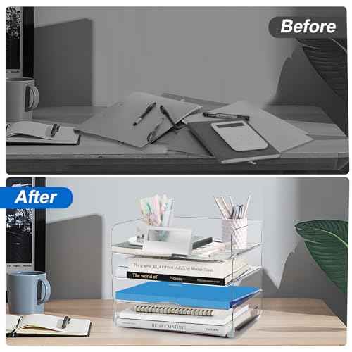 Desk Organizer and Storage,4-Tier Paper Letter Tray Organizers,Stackable Clear Desktop Organizer for Documents,Book Magazine Storage,Office Supplies, (Clear,4 Pack)