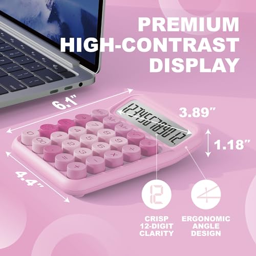 Pink Mechanical Switch Calculator with Large LCD & Big Buttons - Office & School Desk Accessory