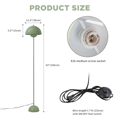 Modern Flowerpot Floor Lamp for Living Room, Industrial Tall Standing Lamp for Bedroom, Metal Shade Reflecting Light Reading Floor Lamp for Bedroom, Nursery Room, Corner(Green)