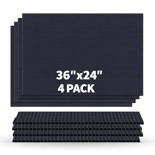 Black Corrugated Plastic Board 24x36 Inches - Thick Weatherproof Sign Sheets - 4 Pack