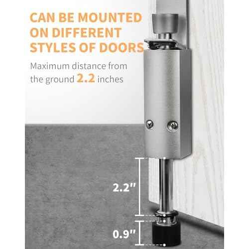 Door Stop - Heavy Duty Spring Loaded Step Down Push On Door Holder/Stopper - Foot Operated Door Holder for Outdoor and Commercial Use (2, Silver)