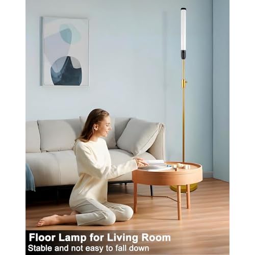 68" LED Floor Lamp for Living Room, Stepless Dimmable(10-100% Brightness) Standing Tall Lamps for Bedroom/Office, Industrial Floor Lamp, Mid Century Floor Lamps with Foot Switch-Gold
