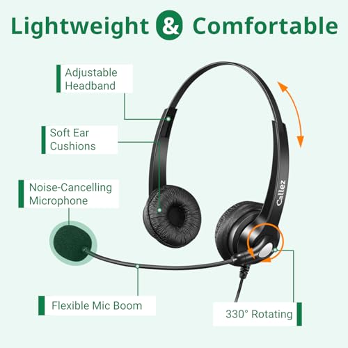 Callez Yealink Phone Headset with Quick Disconnect Cord, RJ9 Office Telephone Headset with Mic Noise Cancelling Compatible with Yealink T54W T33G T46S T42S T21P T20P Avaya 9608 9611 Grandstream Snom
