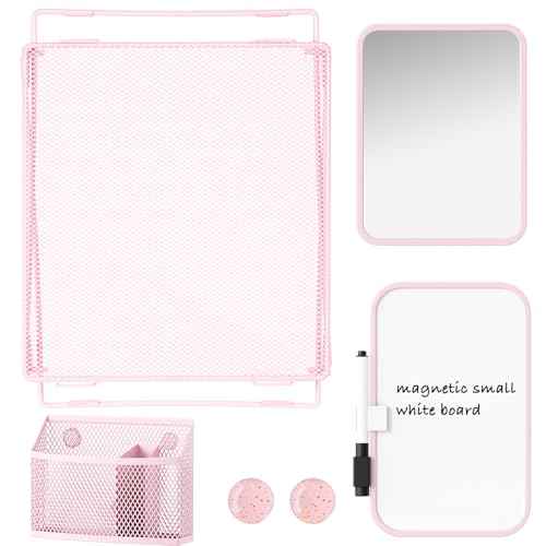 Pink Locker Accessories with Locker Shelf, Magnetic Mirror, Magnetic Pen Holder, Magnetic Small Whiteboard, Back to School Essentials Locker Decorations, 7 Piece Locker Organizer for Work