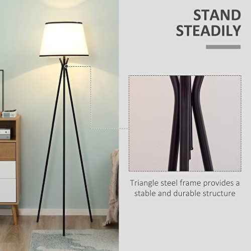 HOMCOM Modern Tripod Floor Lamp, Freestanding Lamp w/Fabric Lampshade and E26 Base for Living Room, No Bulb - Black