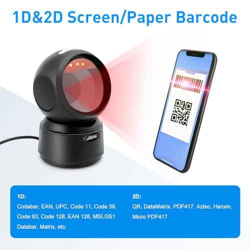 1D 2D Desktop Barcode Scanner, Omnidirectional Automatic Sensing Platform Scanner, Hands-Free USB Wired Image Sensing QR Barcode Reader