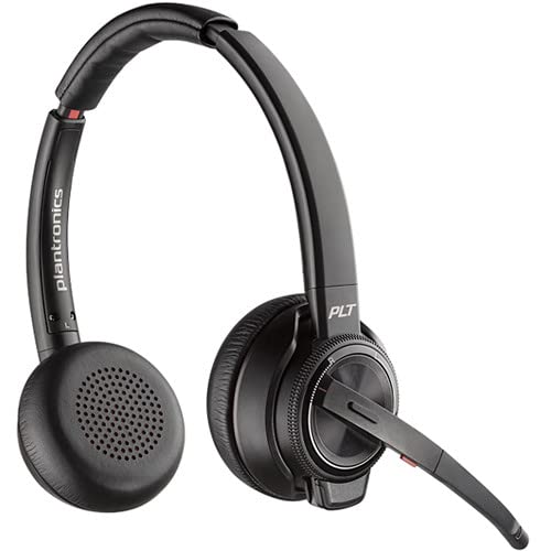 Poly Plantronics Savi 8220 UC Wireless DECT Headset System - Dual Ear - Teams Certified - Bluetooth Bundle Including: USB Type-A Cable, Base, RJ11 Cable, Goby Labs Headphone Cleaner, Fiber Cloth