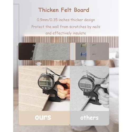 Foldable Bulletin Board, 0.35" Thick Felt Wall Tiles, Large Cork Board with Adhesive Sticker, Round Edges Wall Panels for Office Bedroom Living Room, Decorative Board (Beige, 47x24 inches)