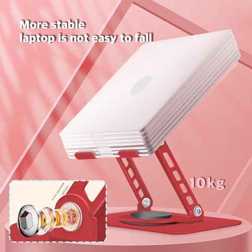 Red Swivel Laptop Stand-360¡Æ Rotating,Ergonomic Adjustable Metal Design,Fits10-16 Laptop Stand,Ideal for Desk Office & Travel,Foldable & Portable,Mechanical Style,Perfect for Women