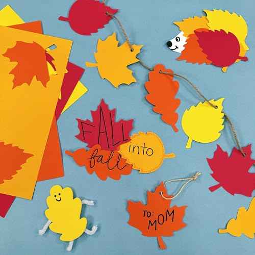 120 Pieces Fall Leaf Paper Cutouts with IDEA Guide, 2-Sided US Made Card Stock Punch Out Maple, Oak, and Birch Leaves for Bulletin Boards, Classroom Decor, Autumn Crafts, DIY Scrapbook, and Posters