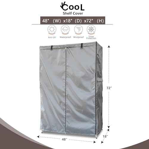 okcool Waterproof Shelf Cover,600D Heavy Duty Wire Shelving Unit Cover,Shelf Display Rack Protector Cover with Zipper,One Side See Through Panel.(Grey,Fits 48" Wx18 Dx72 H Shelves)