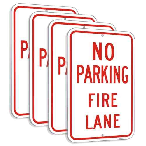 Large (4 Pack) No Parking Sign, 12x18 Inches Fire Lane Sign, Engineer Grade Reflective Rust Free Aluminum, 2 Pre-Drilled Holes Easy to Mount