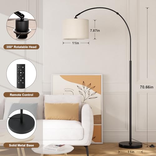 Ambimall 70" Dimmable Arc Floor Lamp with Remote - Deep Beige & Black