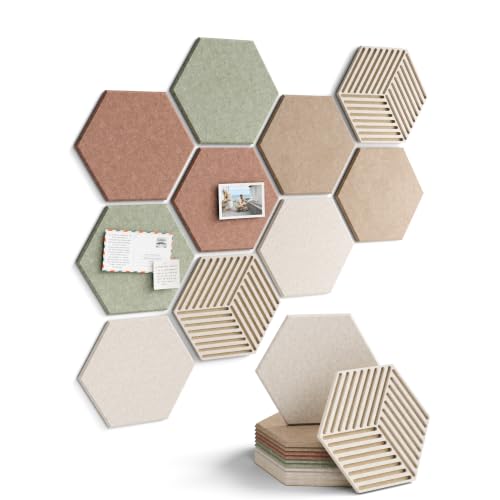 Fluxynara Boho Hexagon Cork & Felt Boards 10-Pack Wall Organizer, 11.8x10.2 Inches