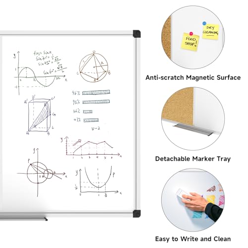XBoard Magnetic whiteboard 36 x 24 - Combo Whiteboard Dry Erase Board Cork Board 36 x 24