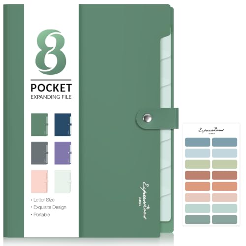 Sooez Dark Green Accordion File Organizer with 8 Pockets - Expandable Document Folder