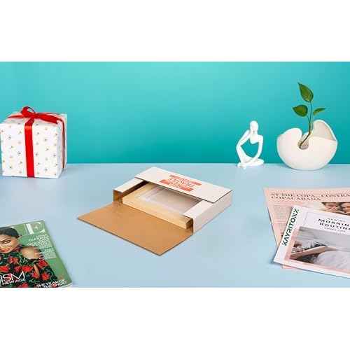 50 Pack 9x6x1.3 inch Mailing Boxes, Multi-Depth CD DVD Corrugated Cardboard Boxes with Fragile Stickers for Shipping, Storing, Package, Business or Home, White