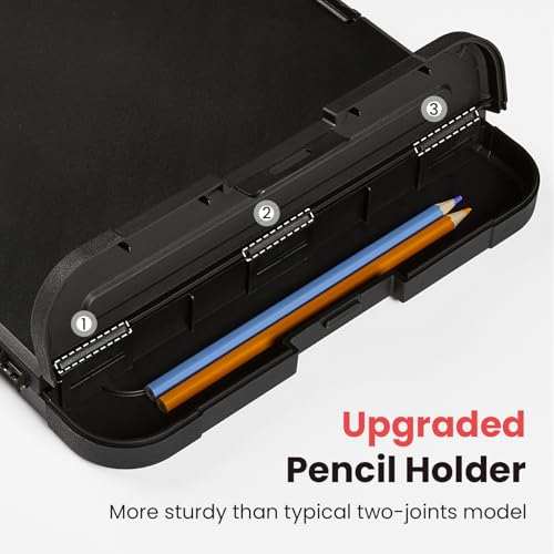 Black Reinforced Clipboard with Storage, Pen Holder & A4 Folder – Heavy Duty Office & Nursing Board 8.5x11