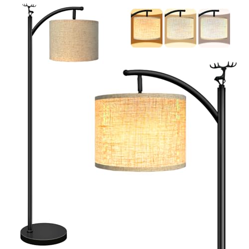 Floor Lamp, Floor Lamp for Living Room with 3 Color Temperatures LED Bulb, Standing Lamp, High Linen Lampshade Modern Floor Lamp (Metal Base) (METEL Base)