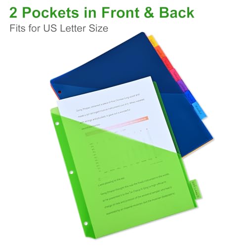XRUNMIX 2 Packs 8-Tab Binder Dividers with Pockets for 3-Ring Binders, Multicolor, US Letter Size, 0.5''-3''