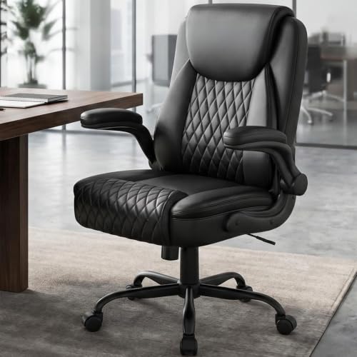 GTPOFFICE Black Executive Office Chair with Lumbar Support & Flip-up Armrests