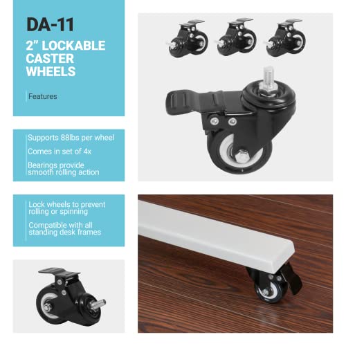 PROGRESSIVE AUTOMATIONS Desk Standing Desk Wheels, Set of 4 Lockable casters for Height Adjustable Electric Desk, Black (DA-11-Black)