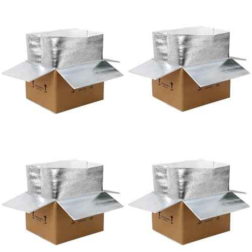 12x10x8''4 Pack Insulated Shipping Boxes with Aluminum Foil Liner, Double Insulated Carton for Frozen Food and hot,Reusable Perishable Shipper Cooler Box, Small Mailing Box for Shipping(wood)