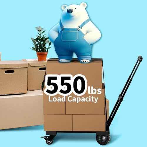Folding Hand Truck,VDHU Heavy Duty Luggage Cart 550lbs Load-Bearing with 4 Wheels& Brakes &Extendable Base Plate,Dolly Cart with Solid Construction for Travel,Moving,Shopping,Office Use,Black