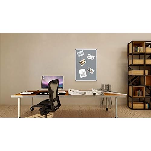 BIBOC Grey Fabric Bulletin Board, 36 x 24 inch, Wall Mounted Fabric Notice Board Cork Bulletin Board, Felt Board, Pin Board, Memo Board Sliver Aluminum Framed for Homes or Offices School