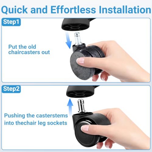 2-Inch Office Chair Casters Wheels Replacement with 11mm Stem – 5 Pack