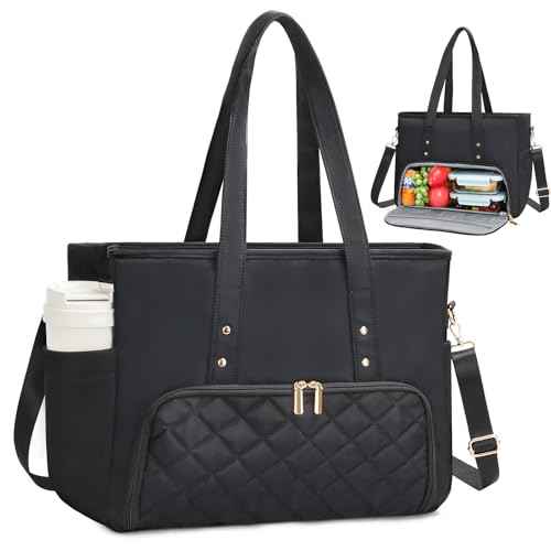 Jetviivid Laptop Tote Bag for Women, Work Bag with Insulated Lunch Compartment, 15.6 Inch Laptop Purse for Office,Teacher,College,Nurse,Travel, Black