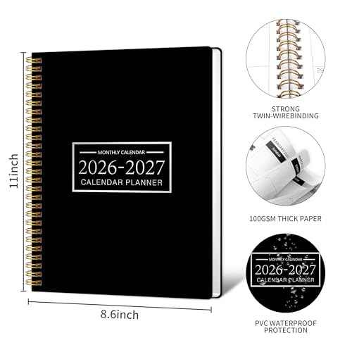Monthly Planner 2026-2027, 2026 Calendar 24 Months Planner, Jan 2026 - Dec 2027, 8.6" x 11", Academic Calendar Hard PVC Cover with Spiral Bound, Perfect for School & Office for Women & Men