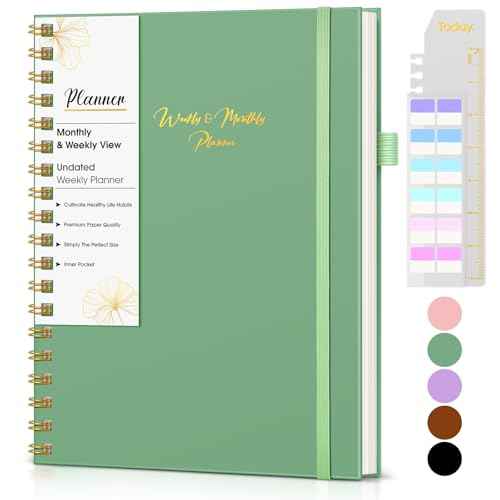 Undated Weekly and Monthly Planner, B5 Large Weekly To Do List Notebook with Goal & Habit Tracker Organizer, Hardcover Spiral Bound Blank Monthly Planner for Work School Home 7.4" x 9.64" Green