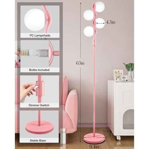 Lightdot 64IN Dimmable Globe Floor Lamp, Gold Standing Lamps with 4pcs 3000K G9 Bulbs Soft Warm White Eye Care, Mid Century Floor Lamp for Living Room