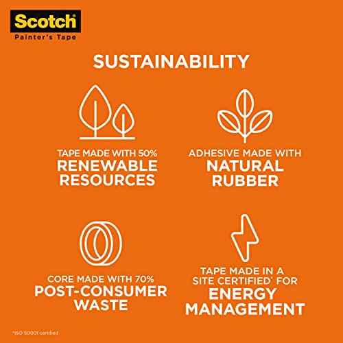 Scotch Heavy Duty Painter's Tape, 6 Rolls, 1.88 in x 60.1 yd, for Use On Vinyl, Carpet, Metal, & Plastic, Indoor & Outdoor Masking Tape, Bonds Aggressively, 3-Day Clean Removal (2020+-48EP6)
