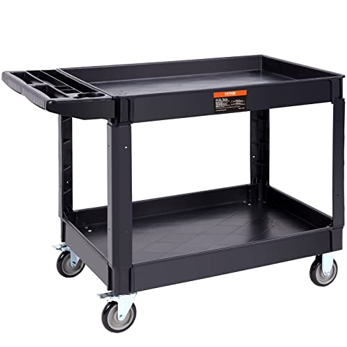 VEVOR 550 Lb Capacity Utility Service Cart, 2-Shelf Plastic Rolling Cart 25.59"D x 45.67"W x 33.46"H