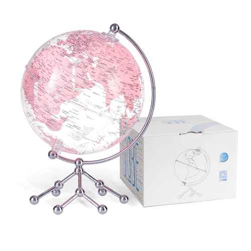 Decorative 8" Pink Earth Globe with Stand ? Rotating Desktop Map for Kids, Educational World Globe with Detailed Map for Home, Office, and Classroom