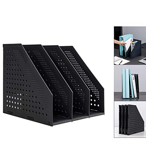Leven Collapsible Magazine File Holder - 3 Compartments Dark Grey Office Desk Organizer